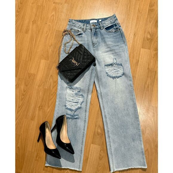 A Loves A  High Waist Distressed Washed Denim Jeans - Picture 1 of 7